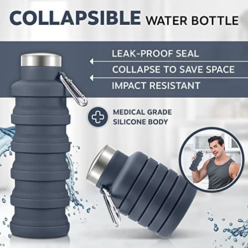 Collapsible Water Bottle Silicone Travel Essential Foldable Gym Bottle Leakproof Hiking Accessories, White - Image 2