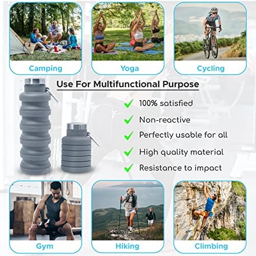 Collapsible Water Bottle Silicone Travel Essential Foldable Gym Bottle Leakproof Hiking Accessories, White - Image 5