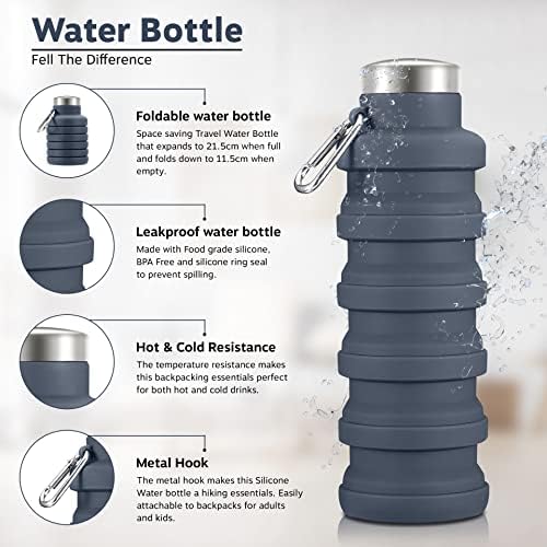 Collapsible Water Bottle Silicone Travel Essential Foldable Gym Bottle Leakproof Hiking Accessories, White - Image 3