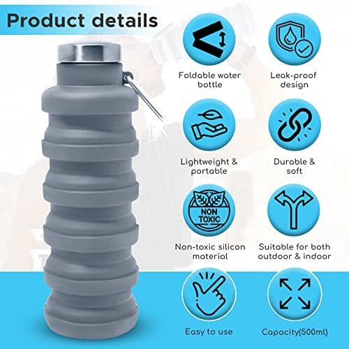 Collapsible Water Bottle Silicone Travel Essential Foldable Gym Bottle Leakproof Hiking Accessories, White - Image 8