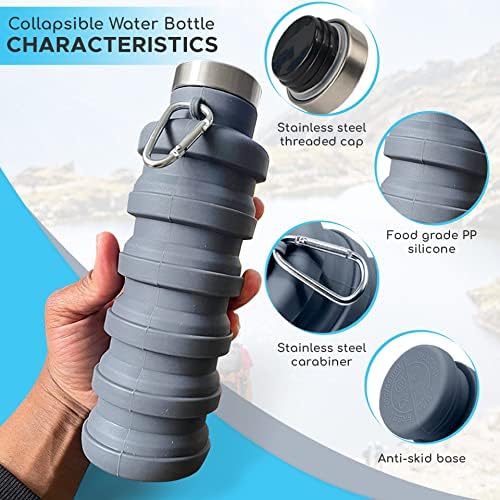 Collapsible Water Bottle Silicone Travel Essential Foldable Gym Bottle Leakproof Hiking Accessories, White - Image 6
