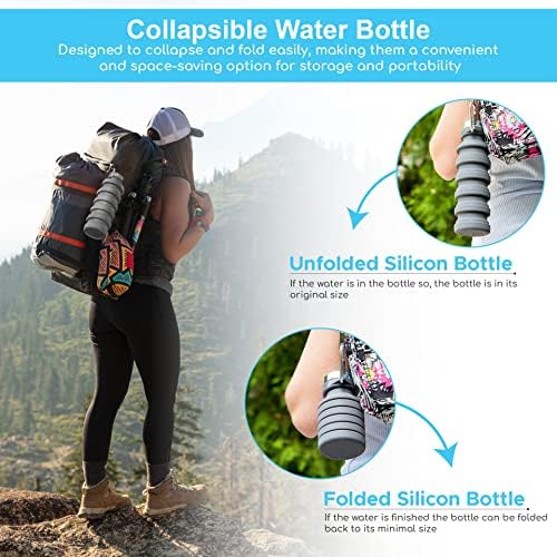 Collapsible Water Bottle Silicone Travel Essential Foldable Gym Bottle Leakproof Hiking Accessories, White - Image 7