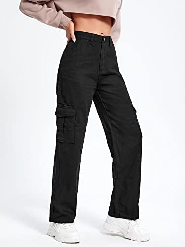 SweatyRocks Women's High Waist Cargo Jeans Flap Pocket Wide Leg Denim Pants - Image 4
