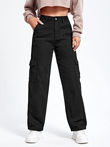 SweatyRocks Women's High Waist Cargo Jeans Flap Pocket Wide Leg Denim Pants - Image 7