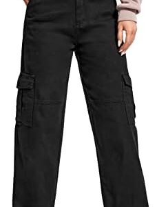 SweatyRocks Women's High Waist Cargo Jeans Flap Pocket Wide Leg Denim Pants