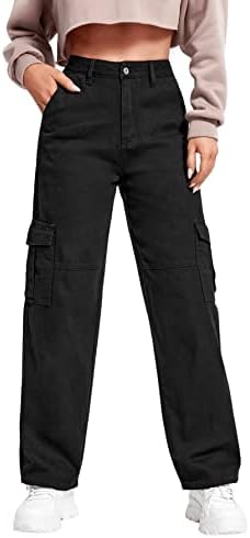 SweatyRocks Women's High Waist Cargo Jeans Flap Pocket Wide Leg Denim Pants