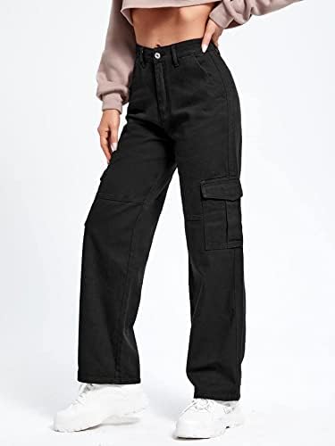 SweatyRocks Women's High Waist Cargo Jeans Flap Pocket Wide Leg Denim Pants - Image 3