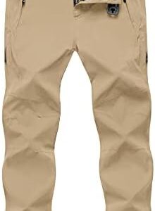 TBMPOY Men's Hiking Pants with Belt Outdoor Quick-Dry Lightweight Waterproof Fishing Mountain Pants 5 Zipper Pockets