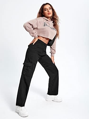 SweatyRocks Women's High Waist Cargo Jeans Flap Pocket Wide Leg Denim Pants - Image 5