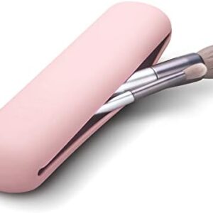 FERYES Travel Makeup Brush Holder, Silicon Trendy and Portable Cosmetic Face Brushes Holder, Soft and Sleek Makeup Tools Organizer for Travel- Pink