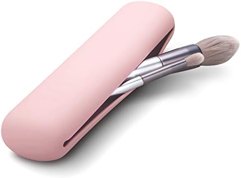 FERYES Travel Makeup Brush Holder, Silicon Trendy and Portable Cosmetic Face Brushes Holder, Soft and Sleek Makeup Tools Organizer for Travel- Pink