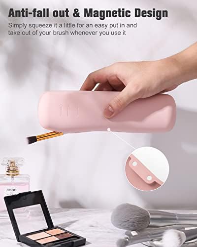 FERYES Travel Makeup Brush Holder, Silicon Trendy and Portable Cosmetic Face Brushes Holder, Soft and Sleek Makeup Tools Organizer for Travel- Pink - Image 5