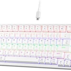 NEWMEN GM326 Mechanical Keyboard,Wired Gaming Keyboard,75% Percent TKL Hot Swappable Compact LED Backlit USB C Mechanical Gaming Keyboard with Knob for PC Windows Mac,QWERTY Layout,White,Red Switches