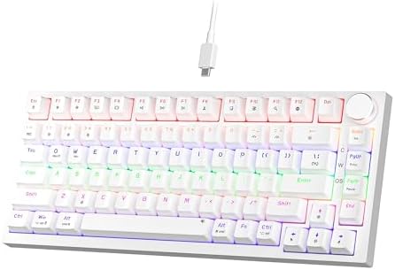 NEWMEN GM326 Mechanical Keyboard,Wired Gaming Keyboard,75% Percent TKL Hot Swappable Compact LED Backlit USB C Mechanical Gaming Keyboard with Knob for PC Windows Mac,QWERTY Layout,White,Red Switches