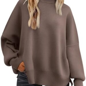 LILLUSORY Women's Crewneck Batwing Long Sleeve Sweater 2023 Fall Oversized Ribbed Knit Side Slit Pullover Top