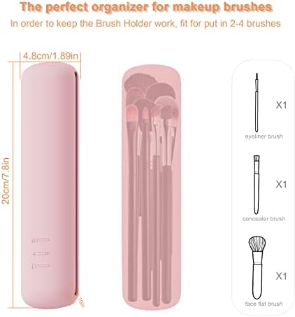 FERYES Travel Makeup Brush Holder, Silicon Trendy and Portable Cosmetic Face Brushes Holder, Soft and Sleek Makeup Tools Organizer for Travel- Pink - Image 4