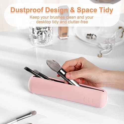 FERYES Travel Makeup Brush Holder, Silicon Trendy and Portable Cosmetic Face Brushes Holder, Soft and Sleek Makeup Tools Organizer for Travel- Pink - Image 2