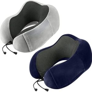 Travel Pillow for Airplane-2 Memory Foam Neck Pillow, Soft & Support Airplane Pillow for Travelling, Sleeping Rest, Car, Train, Office and Home Use (Grey+Blue)