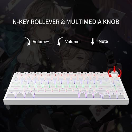 NEWMEN GM326 Mechanical Keyboard,Wired Gaming Keyboard,75% Percent TKL Hot Swappable Compact LED Backlit USB C Mechanical Gaming Keyboard with Knob for PC Windows Mac,QWERTY Layout,White,Red Switches - Image 3