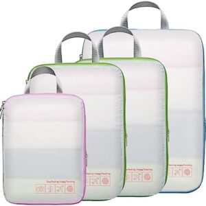 Compression Packing Cubes for Travel, Cambond Luggage Organizers Compression Cubes for Suitcases, 04 White, 4 Set (1*L+1*M+2*S)