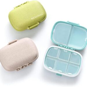 3 Pack 8 Compartments Travel Pill Organizer Moisture Proof Small Pill Box for Pocket Purse Daily Pill Case Portable Medicine Vitamin Holder Container (Blue+Green+Khaki)