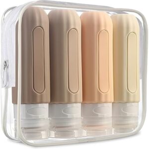Mrsdry Travel Bottles for Toiletries, TSA Carry On Approved Toiletries Containers, 3 Ounce Leak Proof Squeezable Silicone Tubes, Refillable Travel Accessories for Shampoo Body Wash Liquids (4 Pack)