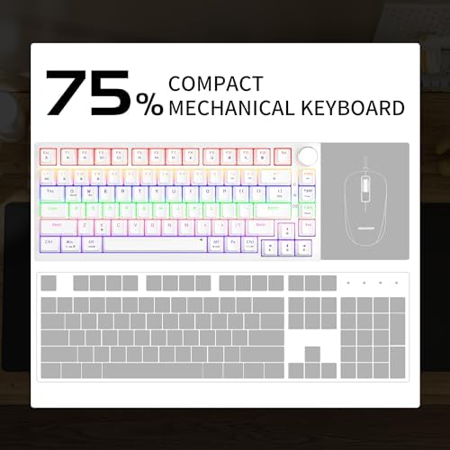 NEWMEN GM326 Mechanical Keyboard,Wired Gaming Keyboard,75% Percent TKL Hot Swappable Compact LED Backlit USB C Mechanical Gaming Keyboard with Knob for PC Windows Mac,QWERTY Layout,White,Red Switches - Image 4