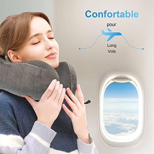 LUXSURE Travel Pillow Neck Pillow Memory Foam for Sleeping Comfortable Support Head Cushion Flight Pillow Special Designed Neck Chin Support for Plane & Car & Office (Grey) - Image 2