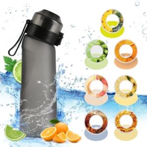 Cafele Water Bottle with Flavor Pods,Fruit Fragrance Water Bottle,Scent Water Cup,Sports Water Cup Suitable for Outdoor Sports (Black+7Pods(21.9Oz))