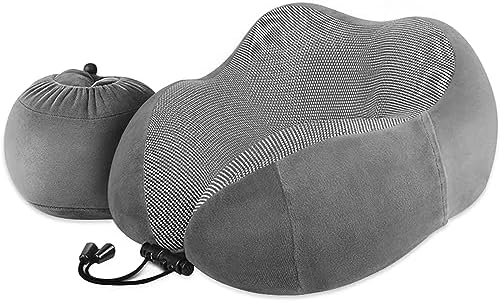 LUXSURE Travel Pillow Neck Pillow Memory Foam for Sleeping Comfortable Support Head Cushion Flight Pillow Special Designed Neck Chin Support for Plane & Car & Office (Grey)