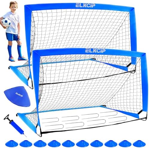 Kids Soccer Goals for Backyard, 2 of 4' x 3' Portable Soccer Nets Training Equipment, Pop Up Soccer Net for Youth Outdoor Sports Games