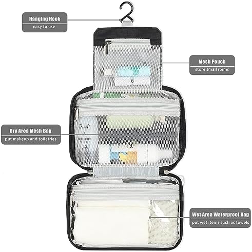 Hanging Toiletry Bag, Etercycle Portable Travel Toiletry Bags for Women Men, Waterproof Make up Wash Bag with Hook and Handle for Gym, Shower and Cosmetics(Black) - Image 4