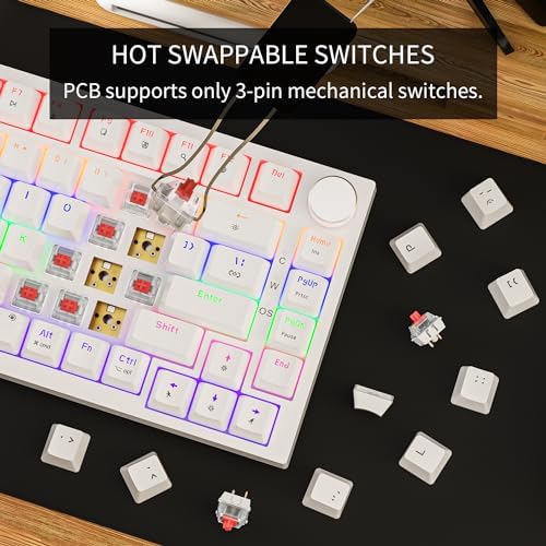 NEWMEN GM326 Mechanical Keyboard,Wired Gaming Keyboard,75% Percent TKL Hot Swappable Compact LED Backlit USB C Mechanical Gaming Keyboard with Knob for PC Windows Mac,QWERTY Layout,White,Red Switches - Image 5