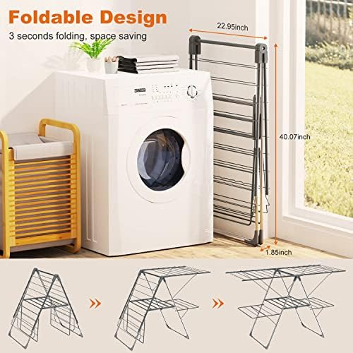 Innotic Clothes Airer with 33 bars, 2-Level Foldable Clothes Drying Rack Indoor Outdoor, Stainless Steel Large Clothes Horse, 6 Height-Adjustable Laundry Drying Rack for Clothes, Quilt, Shoes, Bag - Image 5