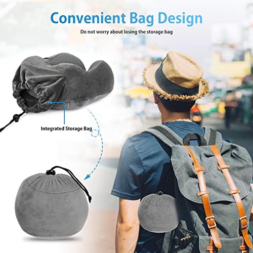 LUXSURE Travel Pillow Neck Pillow Memory Foam for Sleeping Comfortable Support Head Cushion Flight Pillow Special Designed Neck Chin Support for Plane & Car & Office (Grey) - Image 5
