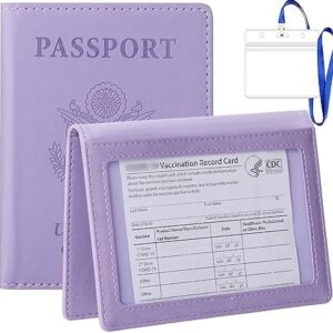 TIGARI Passport Wallets Passport Covers, Passport and Vaccine Card Holder Combo, Leather Passport Case Protector with Waterproof Vaccine Card Slot, Violet blue+transparent