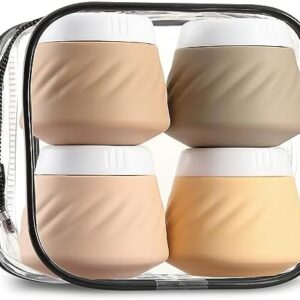 Gemice Travel Containers for Toiletries, Silicone Cream Jars TSA Approved Travel Size Containers Leak-proof Travel Accessories with Lid for Cosmetic Makeup Face Body Hand Cream (4 Pack)