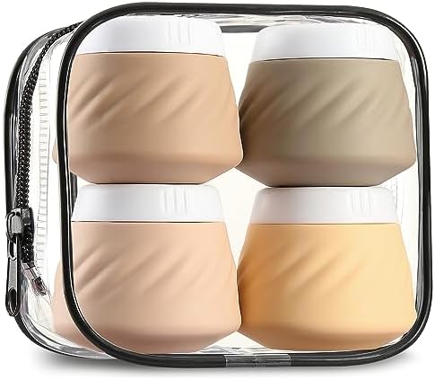 Gemice Travel Containers for Toiletries, Silicone Cream Jars TSA Approved Travel Size Containers Leak-proof Travel Accessories with Lid for Cosmetic Makeup Face Body Hand Cream (4 Pack)