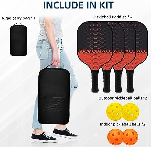 Touyinger Pickleball Paddles, Set of 4 Pickleball Racket with Fiberglass Surface PickleBall Set with 4 Balls Equipment and Portable Bag, Indoor & Outdoor Pickleball Sports for Men Women - Image 6