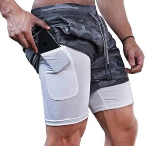 Superora Mens Running Gym 2 in 1 Sports Shorts Breathable Outdoor Workout Training Shorts with Pockets