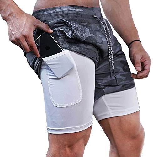 Superora Mens Running Gym 2 in 1 Sports Shorts Breathable Outdoor Workout Training Shorts with Pockets