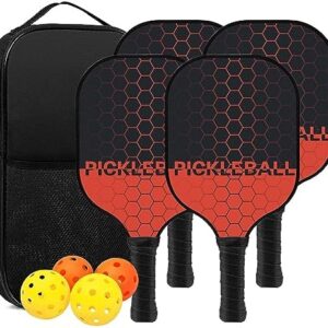 Touyinger Pickleball Paddles, Set of 4 Pickleball Racket with Fiberglass Surface PickleBall Set with 4 Balls Equipment and Portable Bag, Indoor & Outdoor Pickleball Sports for Men Women