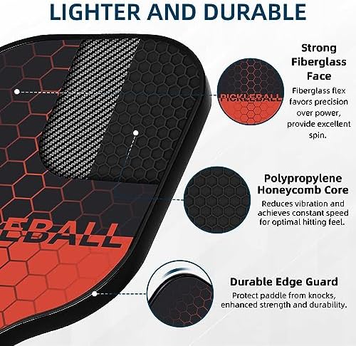 Touyinger Pickleball Paddles, Set of 4 Pickleball Racket with Fiberglass Surface PickleBall Set with 4 Balls Equipment and Portable Bag, Indoor & Outdoor Pickleball Sports for Men Women - Image 2