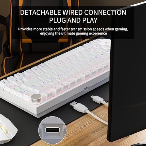NEWMEN GM326 Mechanical Keyboard,Wired Gaming Keyboard,75% Percent TKL Hot Swappable Compact LED Backlit USB C Mechanical Gaming Keyboard with Knob for PC Windows Mac,QWERTY Layout,White,Red Switches - Image 6