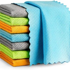 AIDEA Microfibre Cleaning Cloth 8 Pack,Multi-Purpose Fish Scale Cleaning cloth,Nanoscale Cloth Polishing Cloth,Lint Free Streak-Free Glass Window Cleaning Cloths,30x30 CM