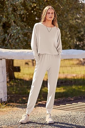PRETTYGARDEN Women's Fashion Outfits 2 Piece Sweatsuit Solid Color Long Sleeve Pullover Long Pants - Image 9