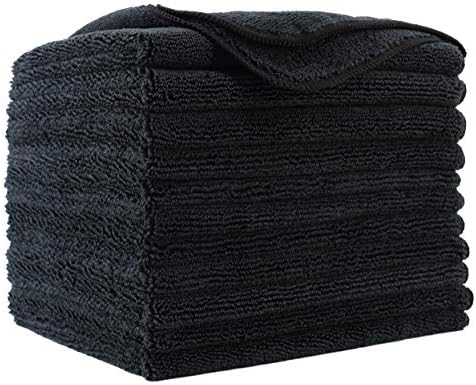 Polyte Premium Microfiber Cleaning Towel, 40 x 40 cm, 12 Pack (Black)