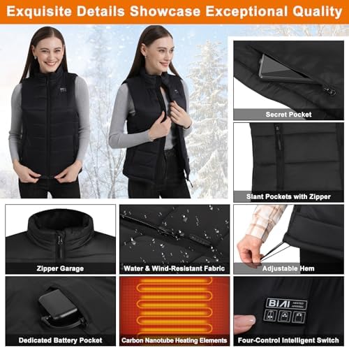 BIAL Heated Gilet Womens, Heated Vest with Fast Charging 16000mAh Battery Pack 7.4V, Heated clothes Lightweight Body Warmer Heated Jacket Electric Heated Waistcoat for Ladies Women - Image 4