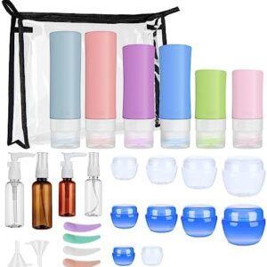 26 Pcs Travel Bottles Set for Toiletries, Silicone Travel Bottles with Clear Toiletry Bag, TSA Approved Squeezable Silicone Travel Accessories for Shampoo Conditioner Lotion Body Wash